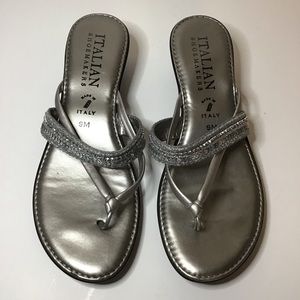 Italian Shoemaker Silver Leather Flip Flop   9